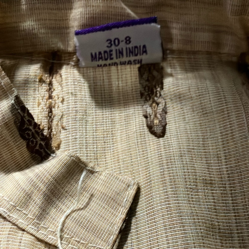 Tan Long Sleeve Tee with Stand-Up Collar and Pattern - Picture 6 of 6